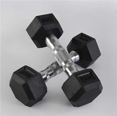 Black Hex Rubber Dumbbell